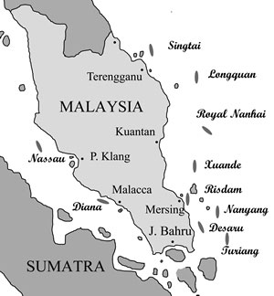 Map of 10 wreck sites around Peninsular Malaysia